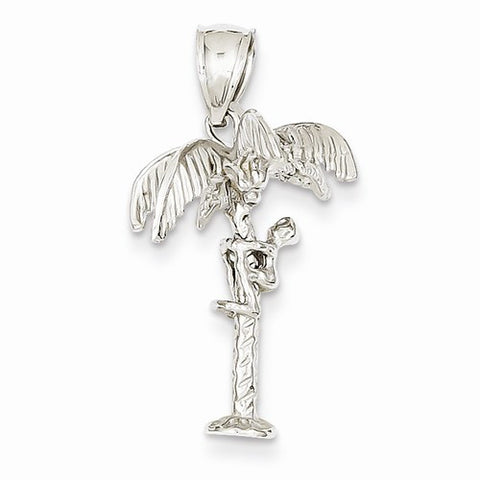 14k White Gold 3-D Palm Tree & Climber Pendant, Pendants for Necklace