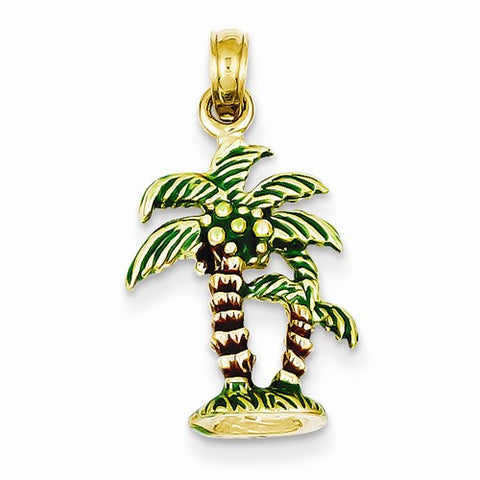 14k Gold Enameled Palm Trees Pendant, Pendants for Necklace