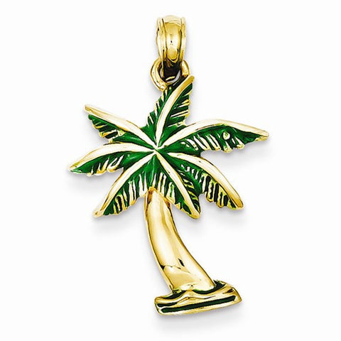 14k Gold Enameled Palm Tree pendant, Fine Pendants for Necklace