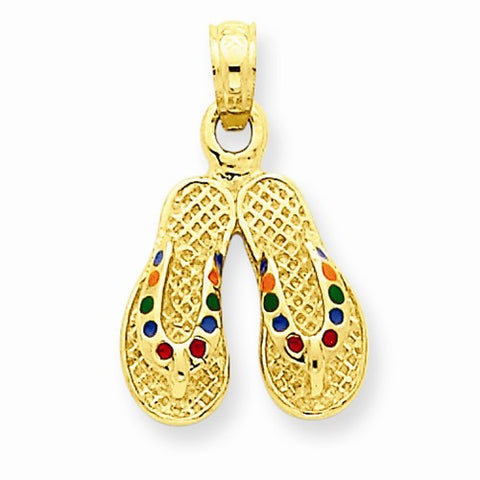 14k Gold Rainbow Enameled Flip Flops Pendant, Pendants for Necklace