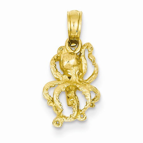 14k Gold 2-D Textured Octopus Pendant, Pendants for Necklace