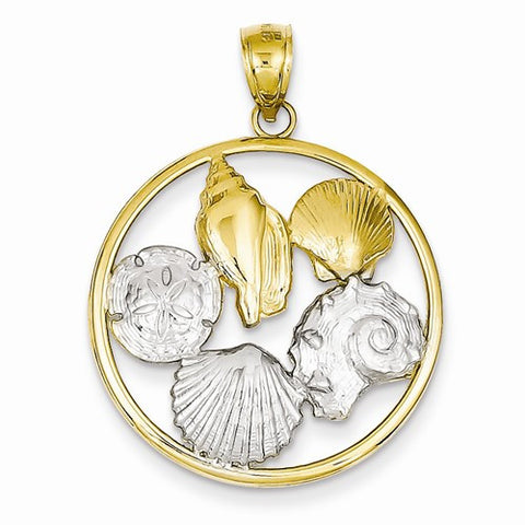 14k Gold Two-tone Shell Cluster in Circle Pendant, Pendants for Necklace