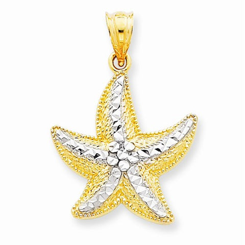 14k Gold and Rhodium Diamond-cut Starfish Pendant, Pendants for Necklace