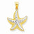 14k Gold and Rhodium Diamond-cut Starfish Pendant, Pendants for Necklace