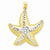 14k Gold & Rhodium Diamond-cut Textured Starfish Pendant, Pendants for Necklace