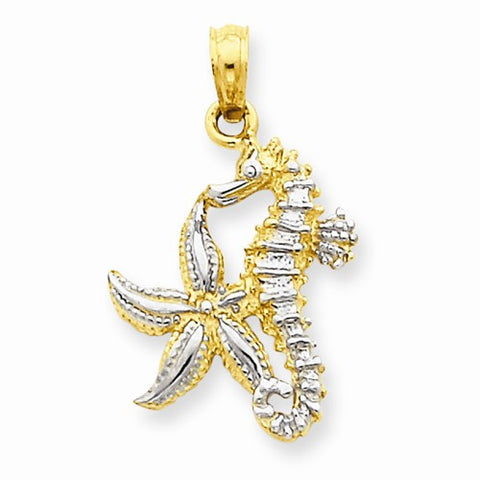 14k Gold & Rhodium Seahorse & Starfish Pendant, Pendants for Necklace