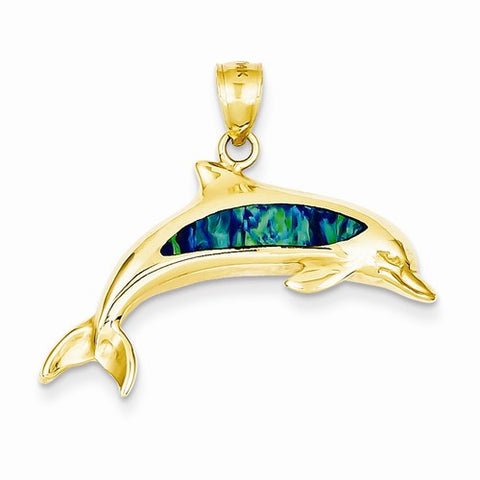 14k Gold Imitation Opal Dolphin pendant, Exquisite Pendants for Necklace