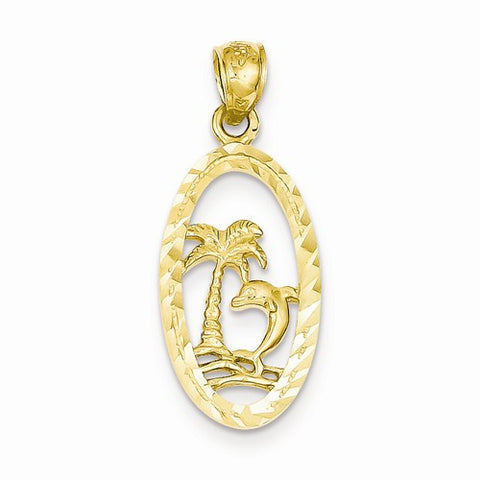 14k Gold Dolphin and Palm Tree pendant, Pretty Pendants for Necklace