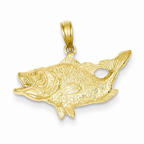 14k Gold Open Mouthed Bass Fish Pendant, Pendants for Necklace