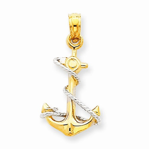 14k Gold Two-tone Anchor w/Rope pendant, Fine Pendants for Necklace