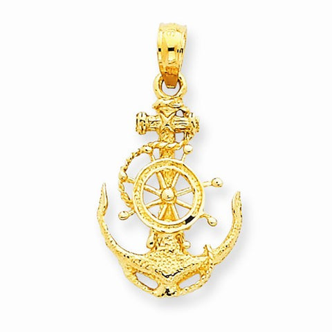 14k Gold Small Anchor w/Wheel Pendant, Pendants for Necklace