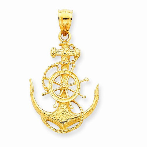 14k Gold Medium Anchor w/Wheel Pendant, Pendants for Necklace