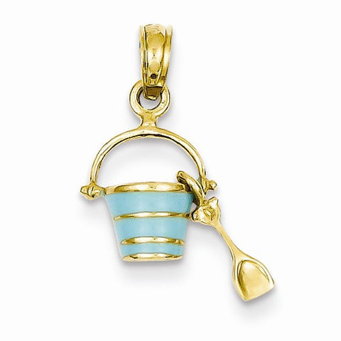 14k Gold Aqua Enameled Beach Pail w/Shovel Pendant, Pendants for Necklace