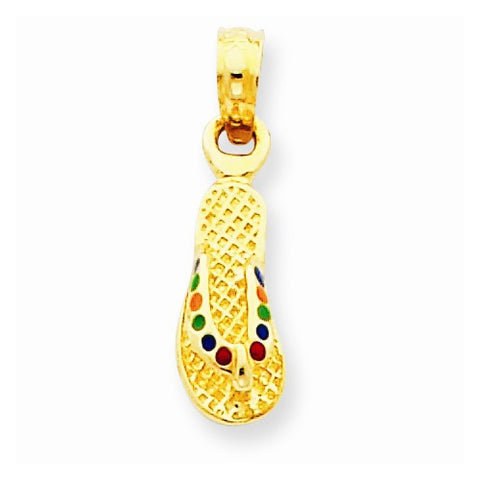 14k Gold Rainbow Enameled Flip Flop Pendant, Pendants for Necklace