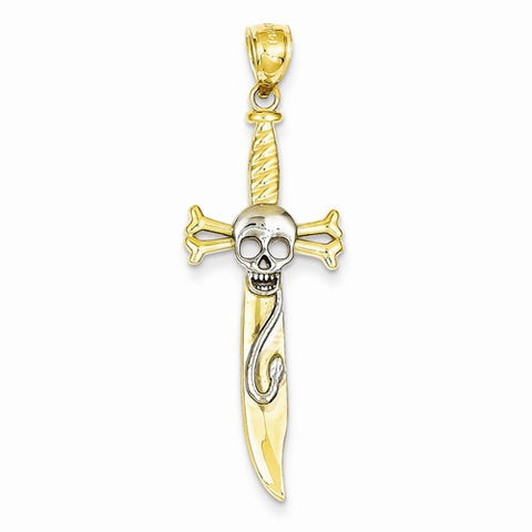 14k Gold and Rhodium Skull Sword Pendant, Pendants for Necklace