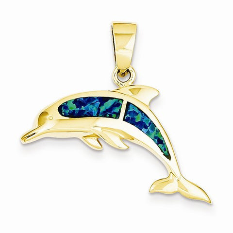 14k Gold Imitation Opal Dolphin pendant, Pendants for Necklace
