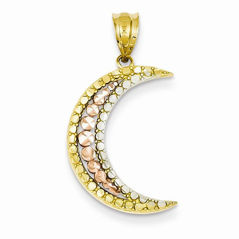 14k Gold Yellow, Rose and Rhodium Diamond-cut Moon Pendant, Pendants for Necklace