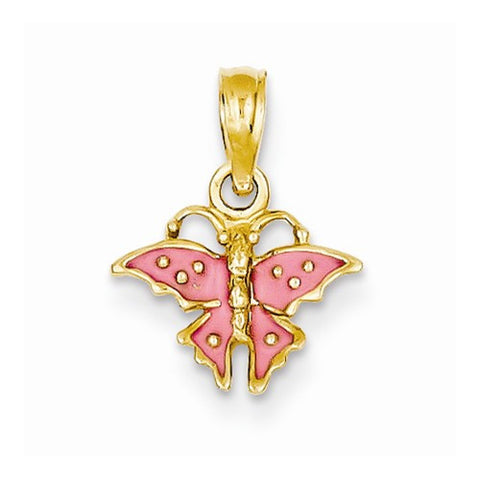 14k Gold Pink Enameled Mini Butterfly Pendant, Pendants for Necklace