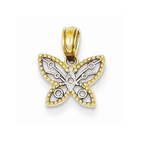 14k Gold Two-tone Mini Butterfly Pendant, Pendants for Necklace