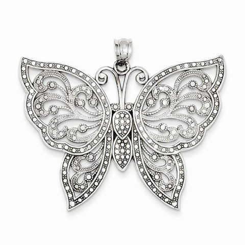 14k White Gold Diamond-cut Butterfly Pendant, Pendants for Necklace