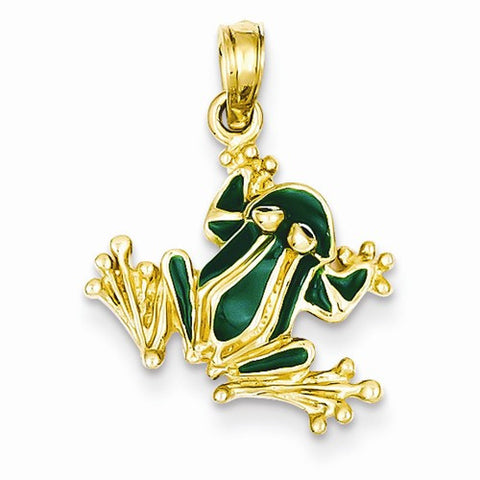 14k Gold Green Enameled Frog Pendant, Pendants for Necklace