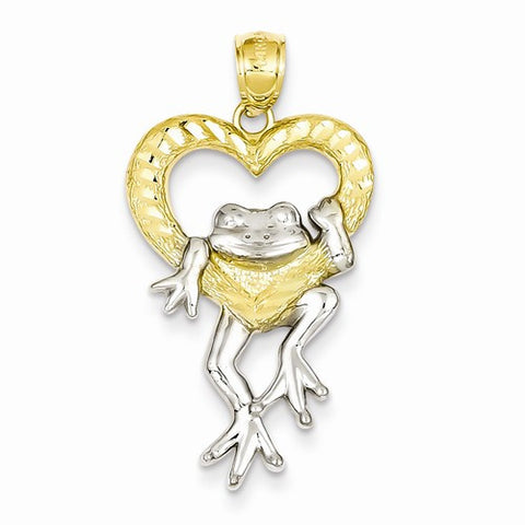 14k Gold and Rhodium D/C Frog in Heart Pendant, Pendants for Necklace