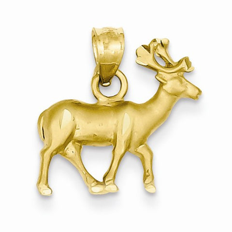 14k Gold Diamond-cut Reindeer Pendant, Pendants for Necklace