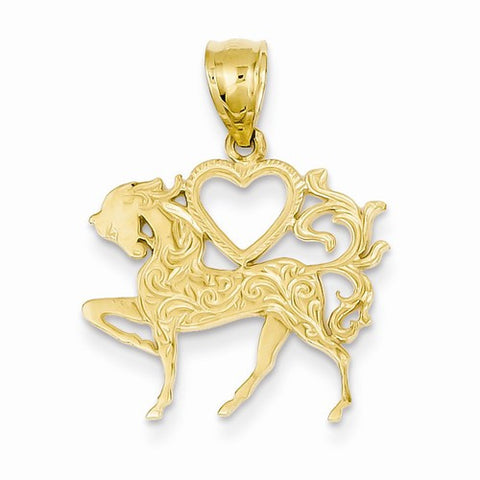 14k Gold Textured Horse w/Heart Pendant, Pendants for Necklace