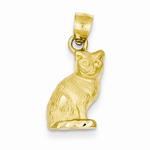 14k Gold Diamond-cut Cat Pendant, Pendants for Necklace