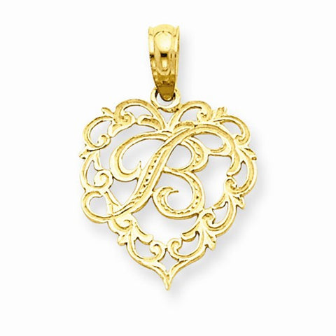 14k Gold B Script Initial in Heart Pendant, Pendants for Necklace