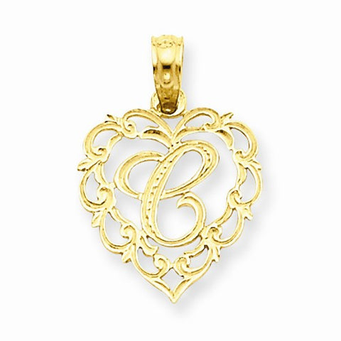 14k Gold C Script Initial in Heart Pendant, Pendants for Necklace