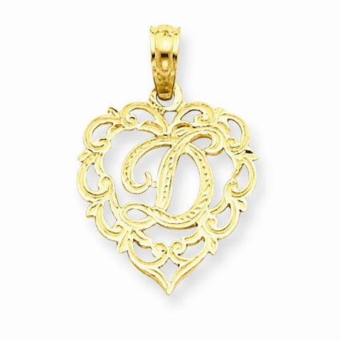 14k Gold D Script Initial in Heart Pendant, Pendants for Necklace