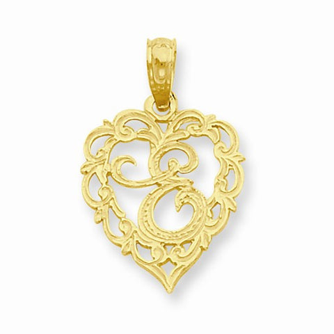 14k Gold E Script Initial in Heart Pendant, Pendants for Necklace