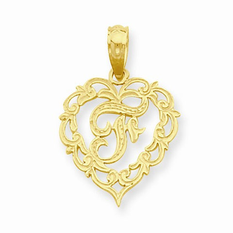 14k Gold F Script Initial in Heart Pendant, Pendants for Necklace