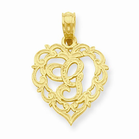 14k Gold G Script Initial in Heart Pendant, Pendants for Necklace