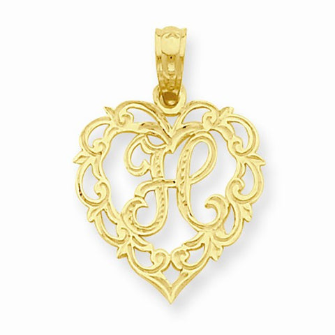 14k Gold H Script Initial in Heart Pendant, Pendants for Necklace