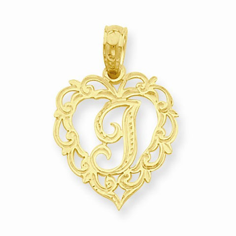 14k Gold I Script Initial in Heart Pendant, Pendants for Necklace