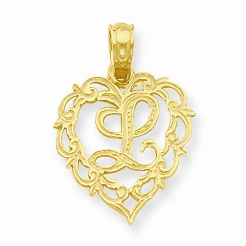 14k Gold L Script Initial in Heart Pendant, Pendants for Necklace