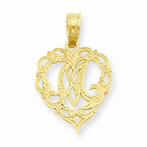 14k Gold M Script Initial in Heart Pendant, Pendants for Necklace
