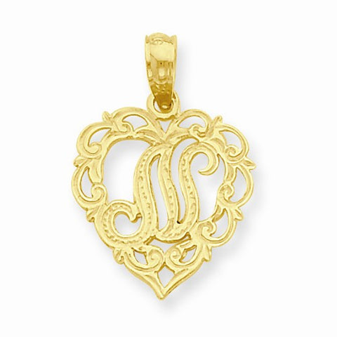 14k Gold N Script Initial in Heart Pendant, Pendants for Necklace