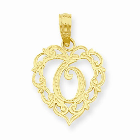 14k Gold O Script Initial in Heart Pendant, Pendants for Necklace