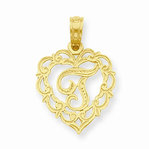 14k Gold T Script Initial in Heart Pendant, Pendants for Necklace