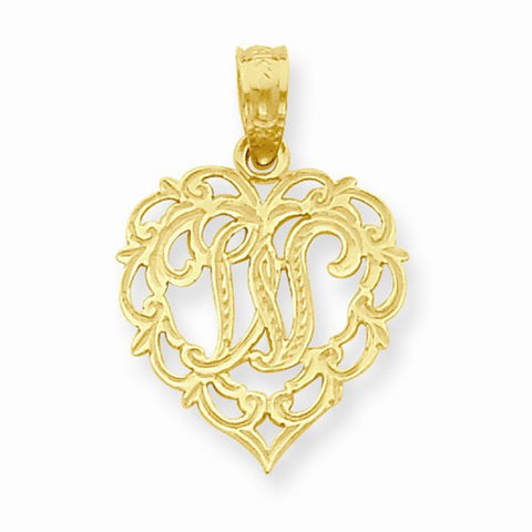 14k Gold W Script Initial in Heart Pendant, Pendants for Necklace