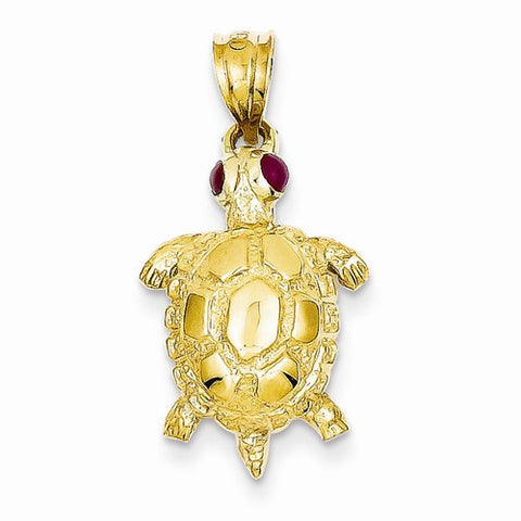 14k Gold Turtle with Ruby Eyes Pendant, Pendants for Necklace