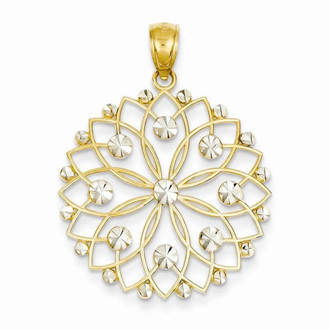 14k Gold & Rhodium Diamond-cut Flower Pendant, Pendants for Necklace