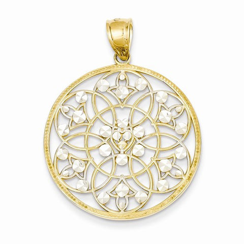14k Gold and Rhodium Diamond-cut Circle Pendant, Pendants for Necklace