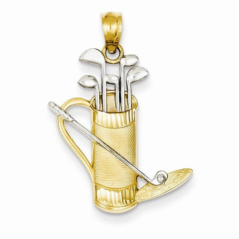 14k Gold and Rhodium Golf Bag Pendant, Pendants for Necklace