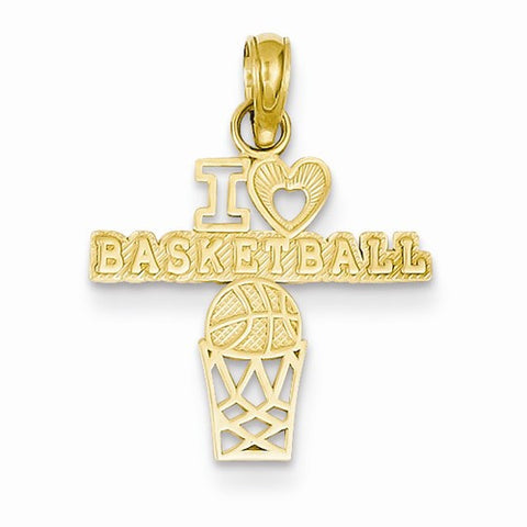 14k Gold I Heart Basketball Pendant, Pendants for Necklace
