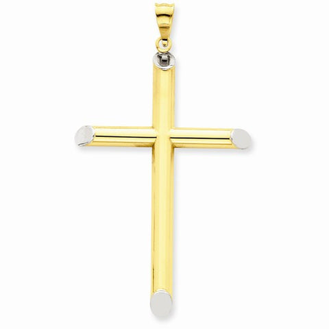 14k Gold w/Rhodium 3-D Hollow Cross pendant, Charm