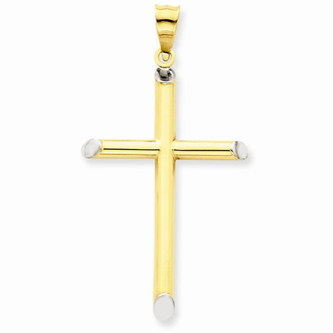 14k Gold w/Rhodium 3-D Hollow Cross pendant, Beautiful Pendants for Necklace